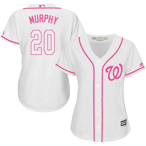 Nationals #20 Daniel Murphy White/Pink Fashion Women's Stitched MLB Jersey